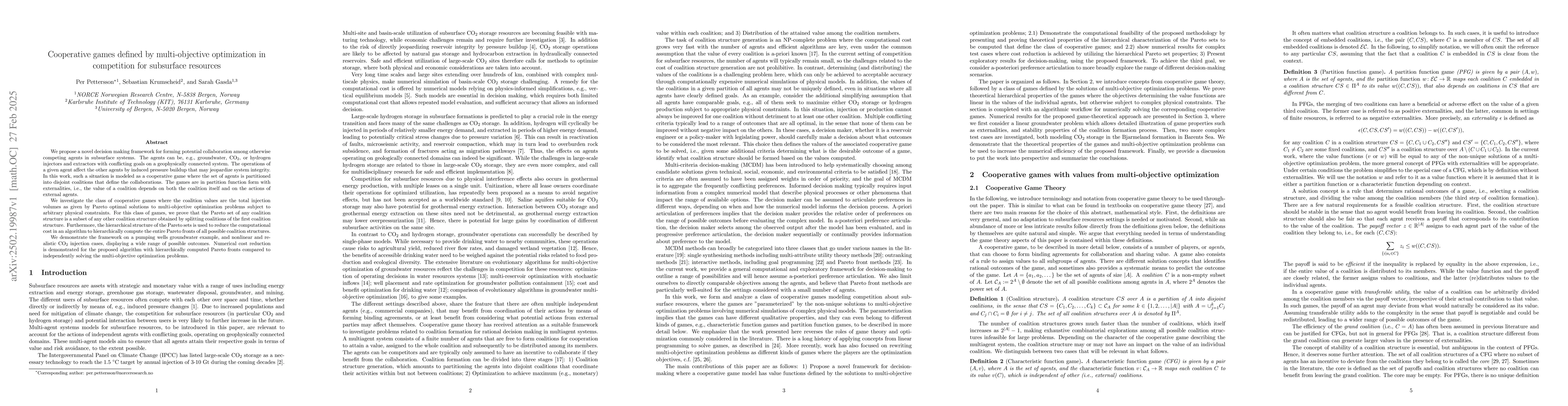 Thumbnail for Cooperative games defined by multi-objective optimization in competition
  for subsurface resources