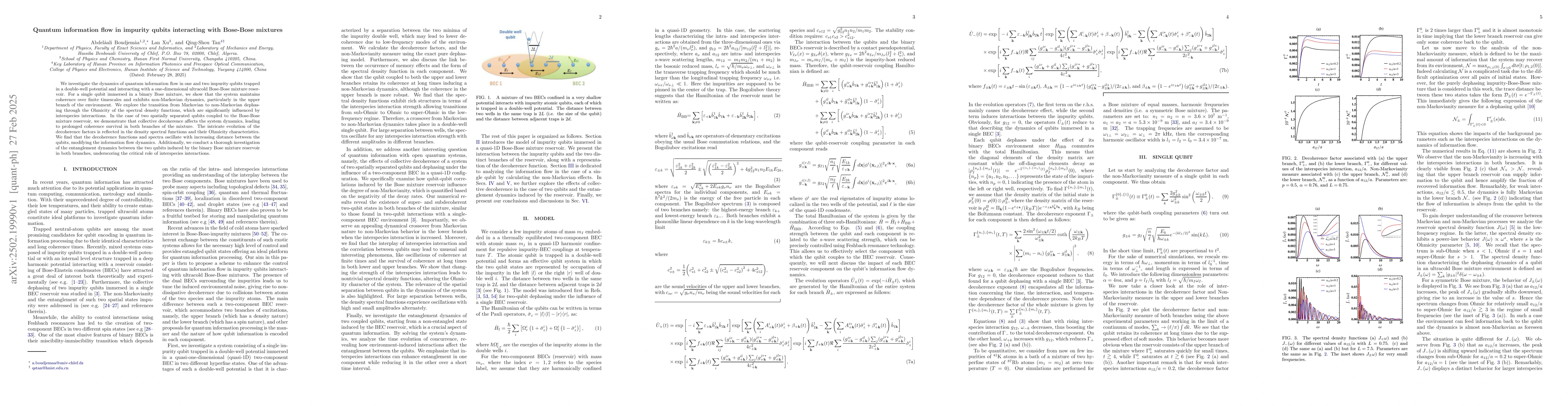 Thumbnail for Quantum information flow in impurity qubits interacting with Bose-Bose
  mixtures