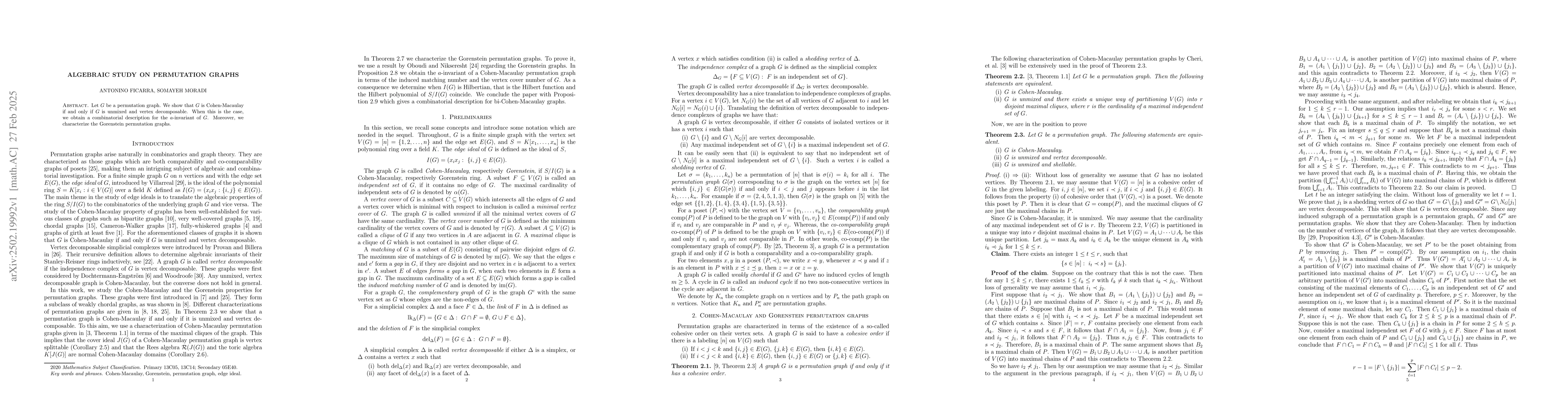 Thumbnail for Algebraic study on permutation graphs