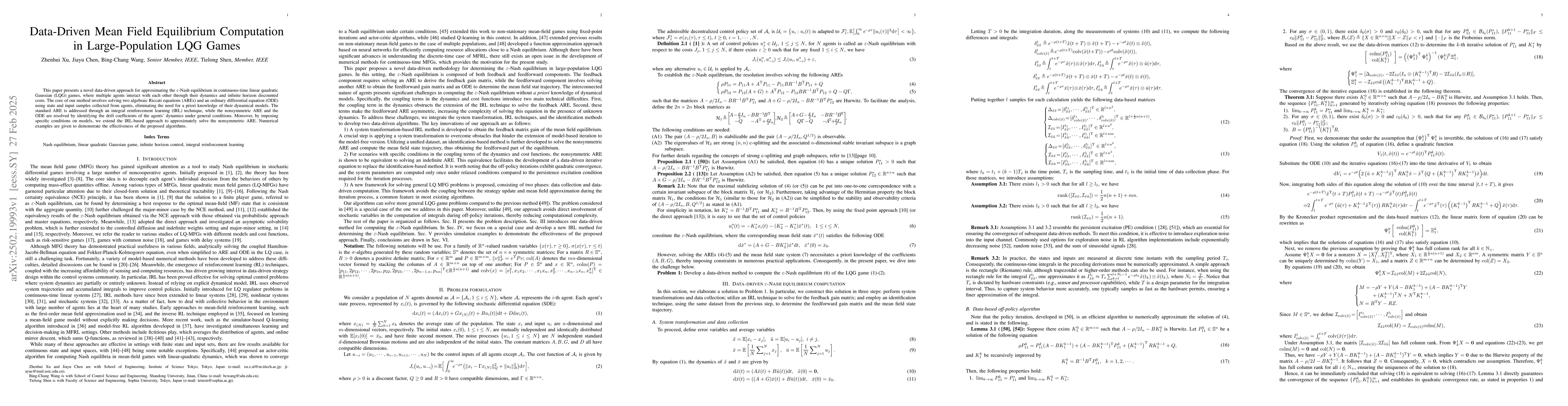 Thumbnail for Data-Driven Mean Field Equilibrium Computation in Large-Population LQG
  Games