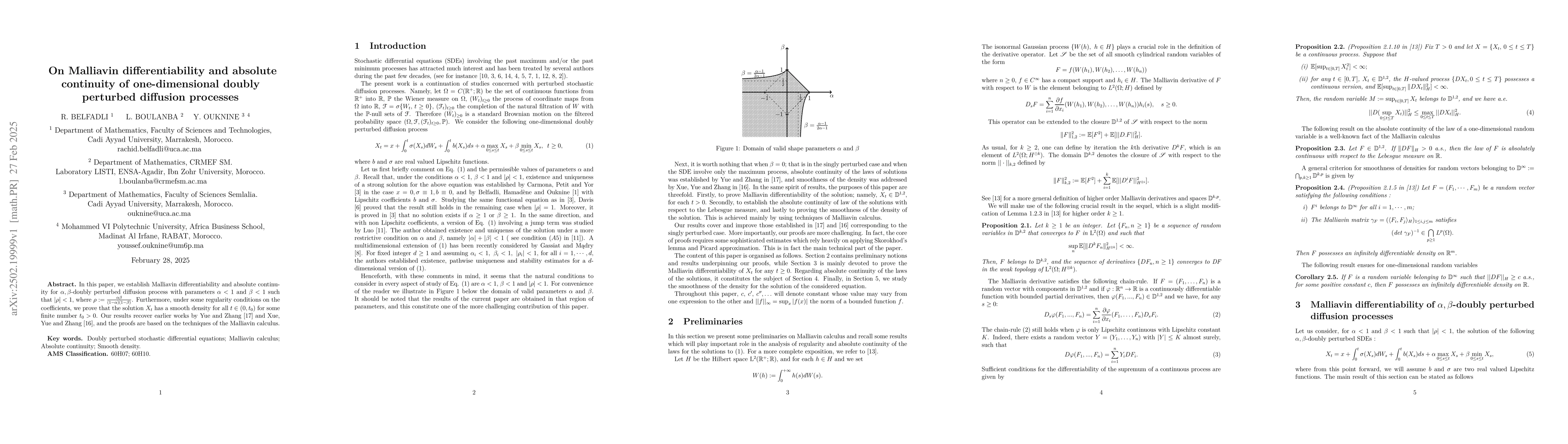 Thumbnail for On Malliavin differentiability and absolute continuity of
  one-dimensional doubly perturbed diffusion processes