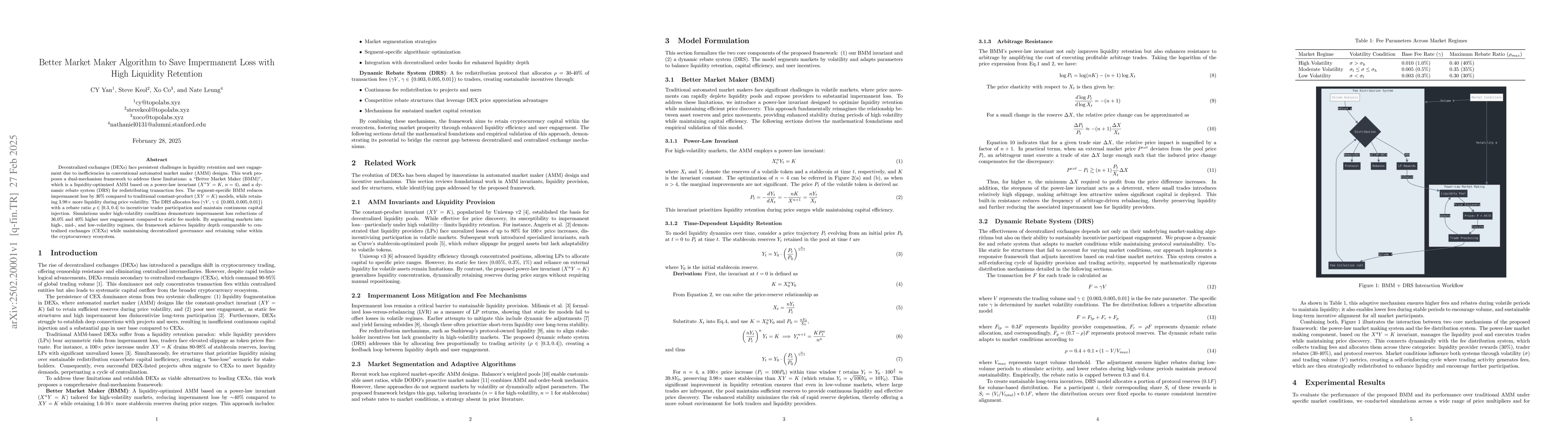 Thumbnail for Better market Maker Algorithm to Save Impermanent Loss with High
  Liquidity Retention