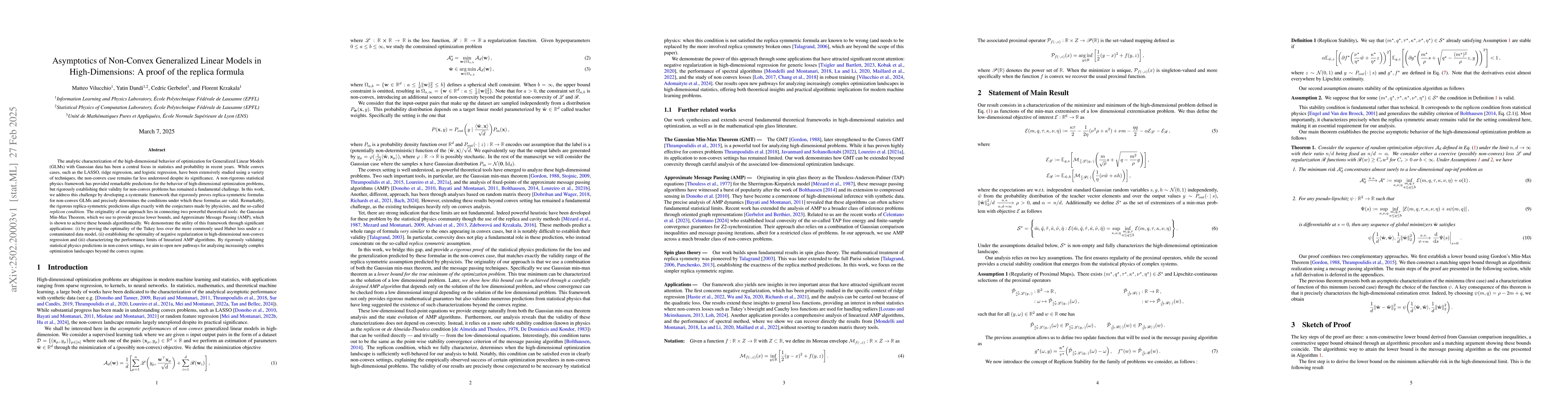 Thumbnail for Asymptotics of Non-Convex Generalized Linear Models in High-Dimensions:
  A proof of the replica formula