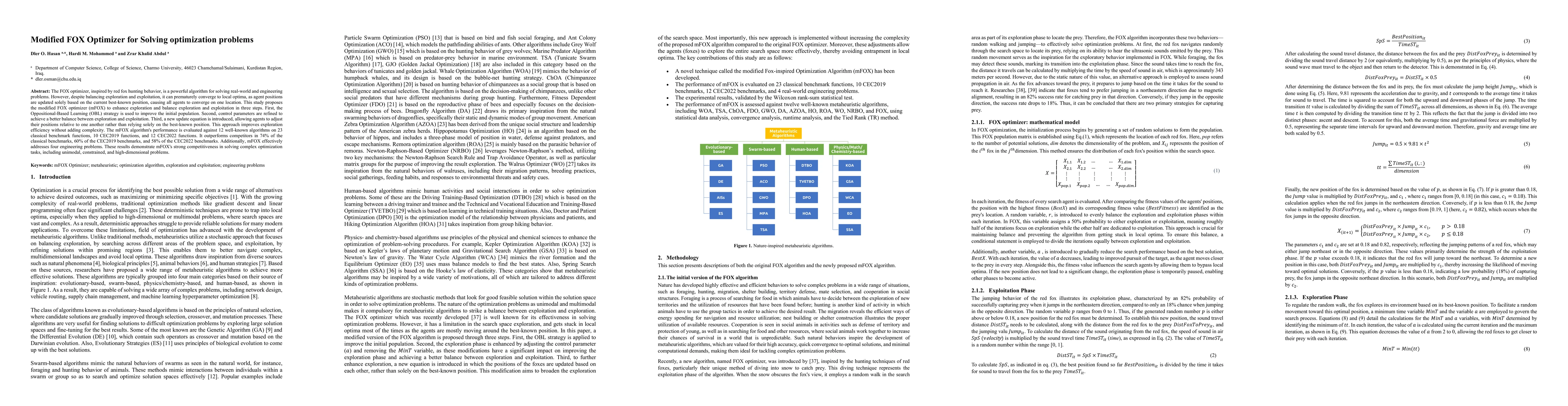 Thumbnail for Modified FOX Optimizer for Solving optimization problems