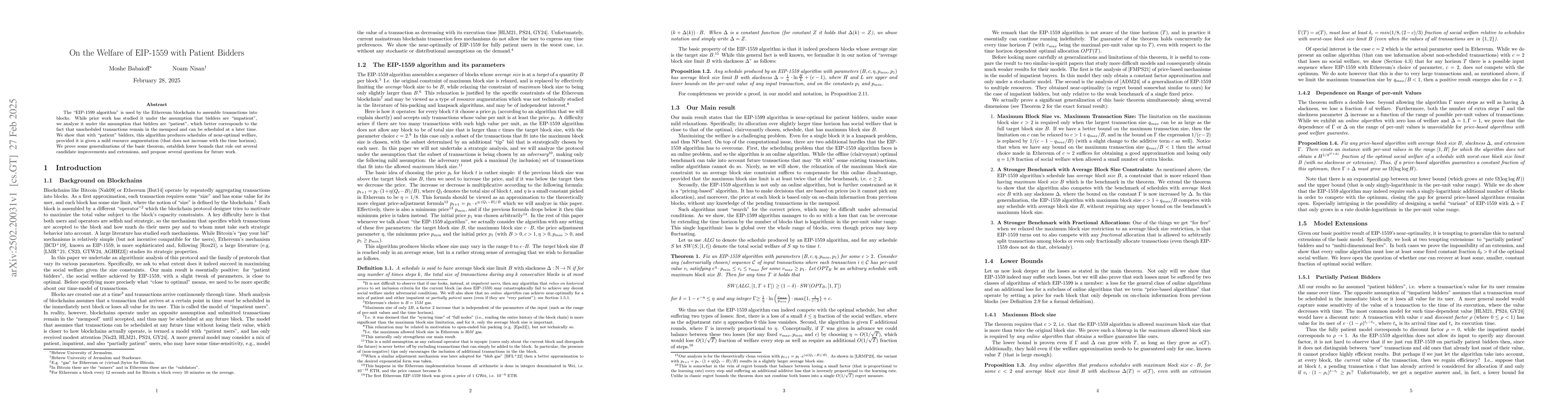 Thumbnail for On the Welfare of EIP-1559 with Patient Bidders