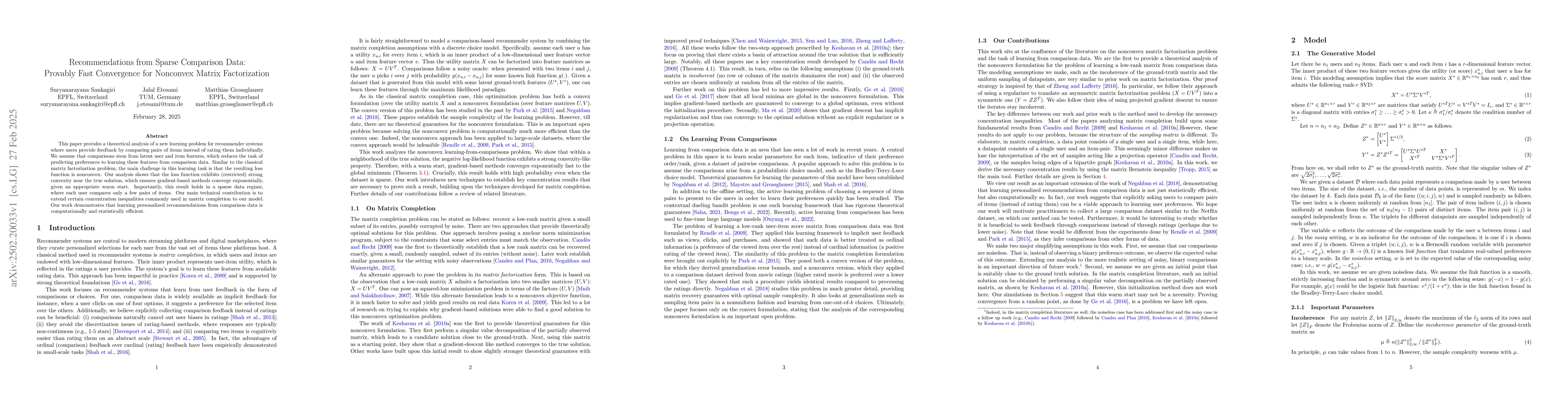Thumbnail for Recommendations from Sparse Comparison Data: Provably Fast Convergence
  for Nonconvex Matrix Factorization