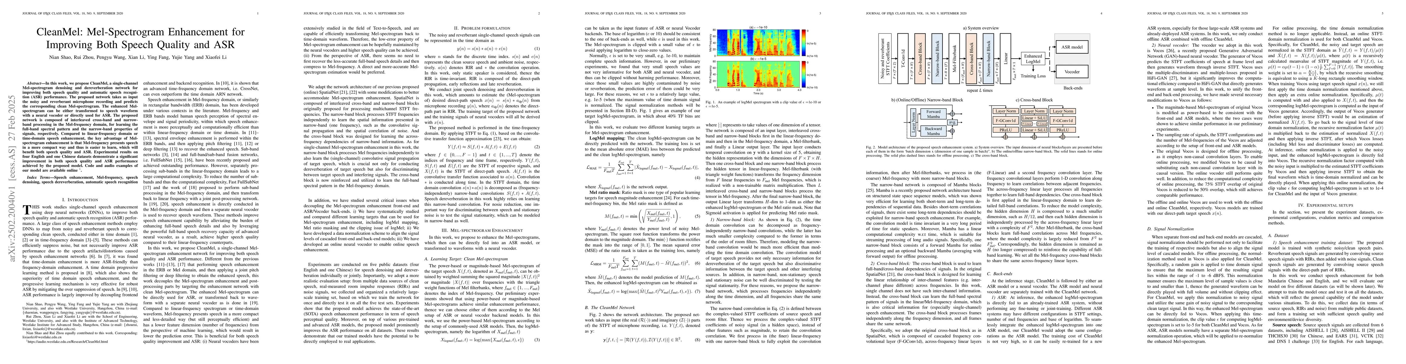 Thumbnail for CleanMel: Mel-Spectrogram Enhancement for Improving Both Speech Quality
  and ASR