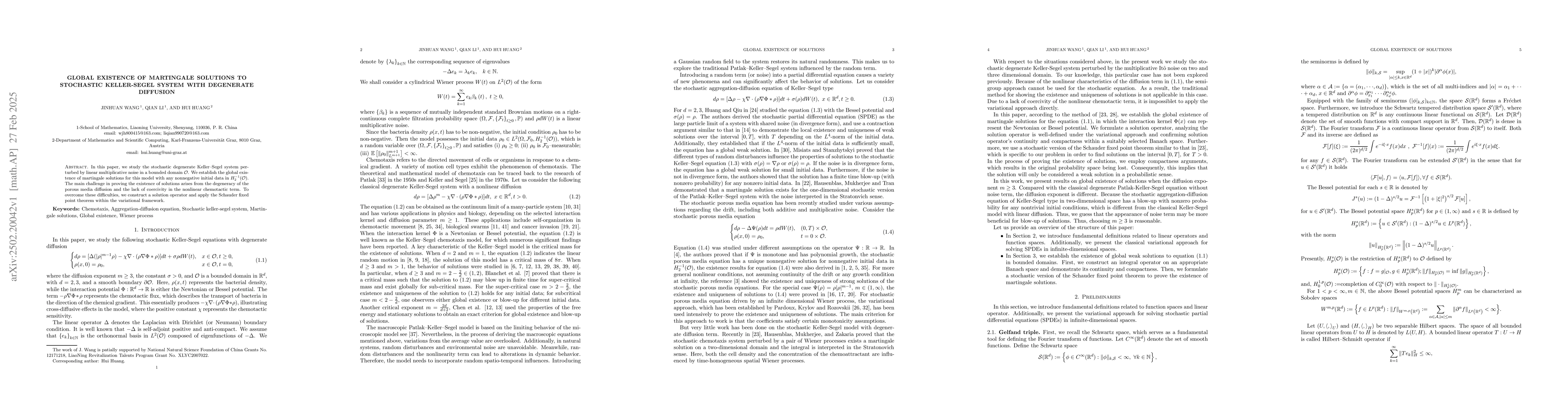 Thumbnail for Global existence of martingale solutions to stochastic keller-segel
  system with degenerate diffusion