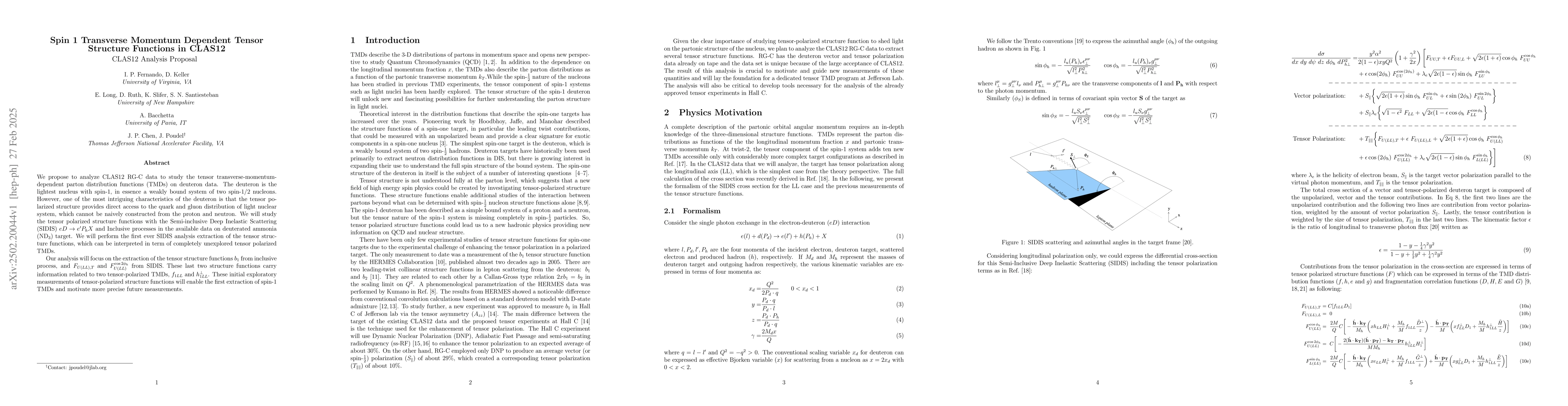 Thumbnail for Spin 1 Transverse Momentum Dependent Tensor Structure Functions in
  CLAS12