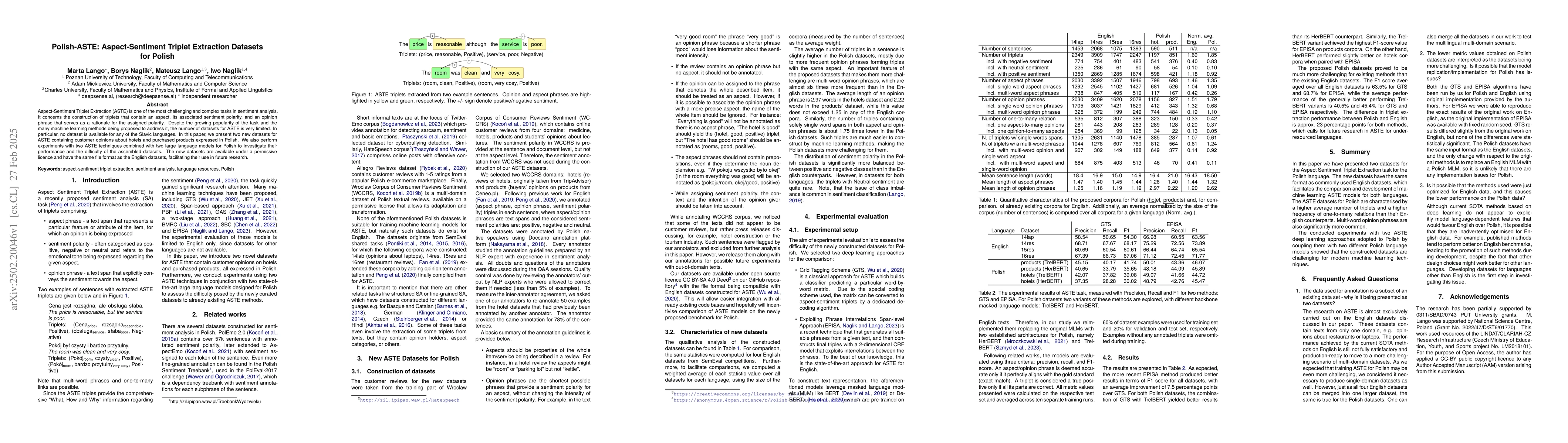 Thumbnail for Polish-ASTE: Aspect-Sentiment Triplet Extraction Datasets for Polish
