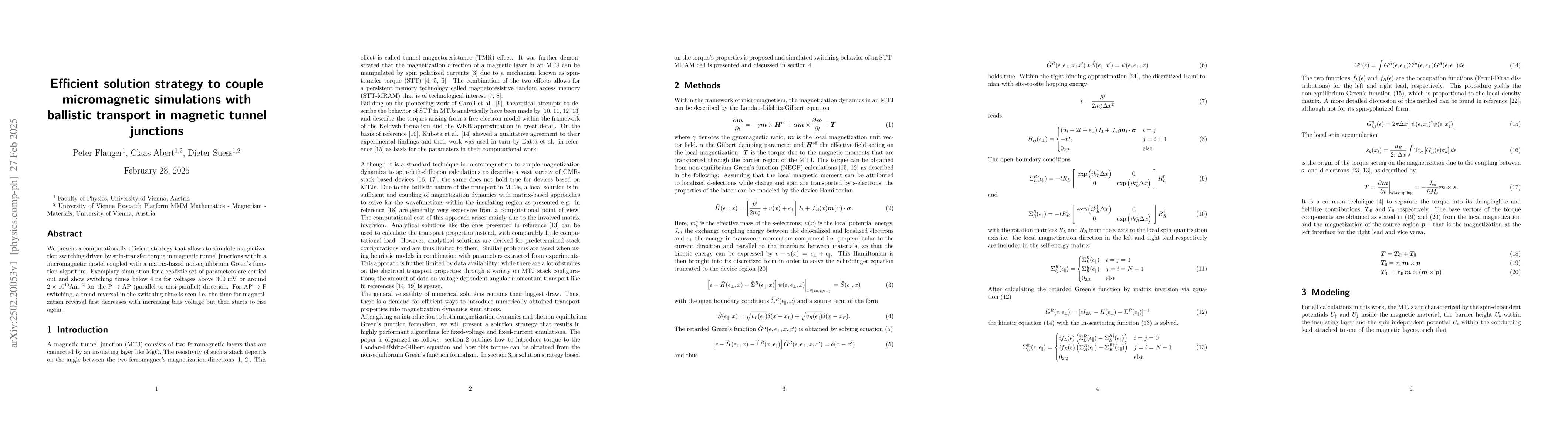 Thumbnail for Efficient solution strategy to couple micromagnetic simulations with
  ballistic transport in magnetic tunnel junctions