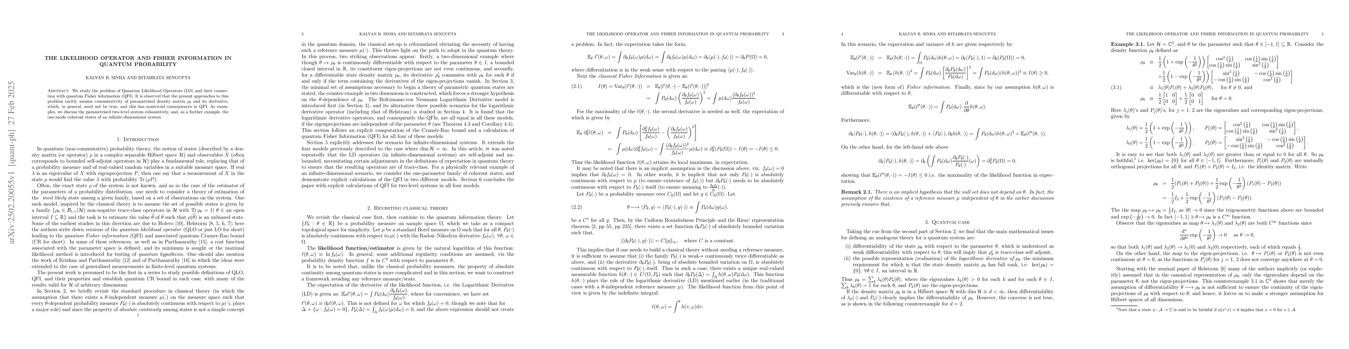 Thumbnail for The likelihood operator and Fisher information in quantum probability