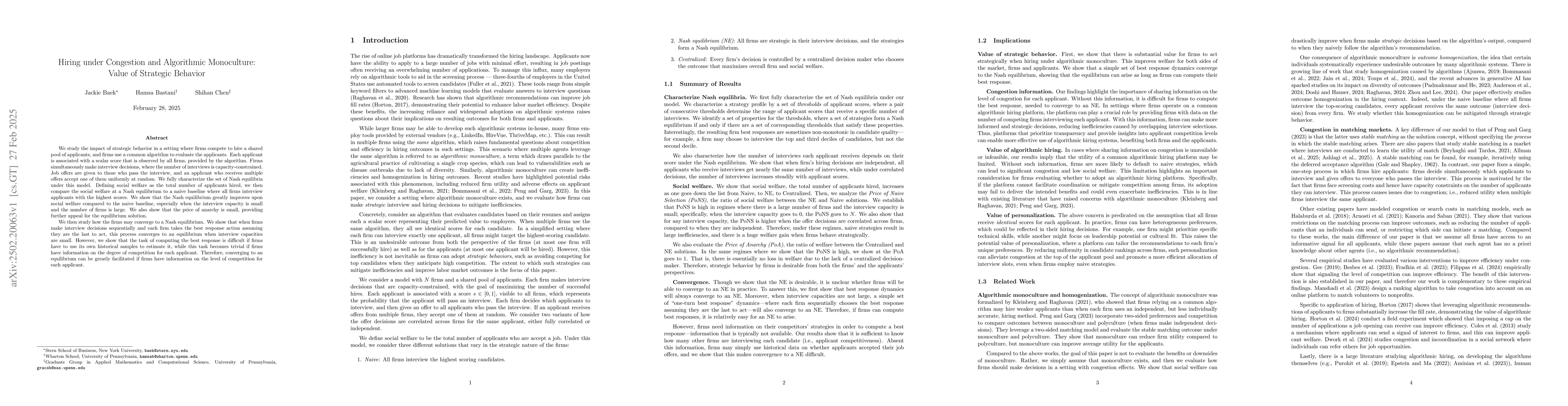 Thumbnail for Hiring under Congestion and Algorithmic Monoculture: Value of Strategic
  Behavior