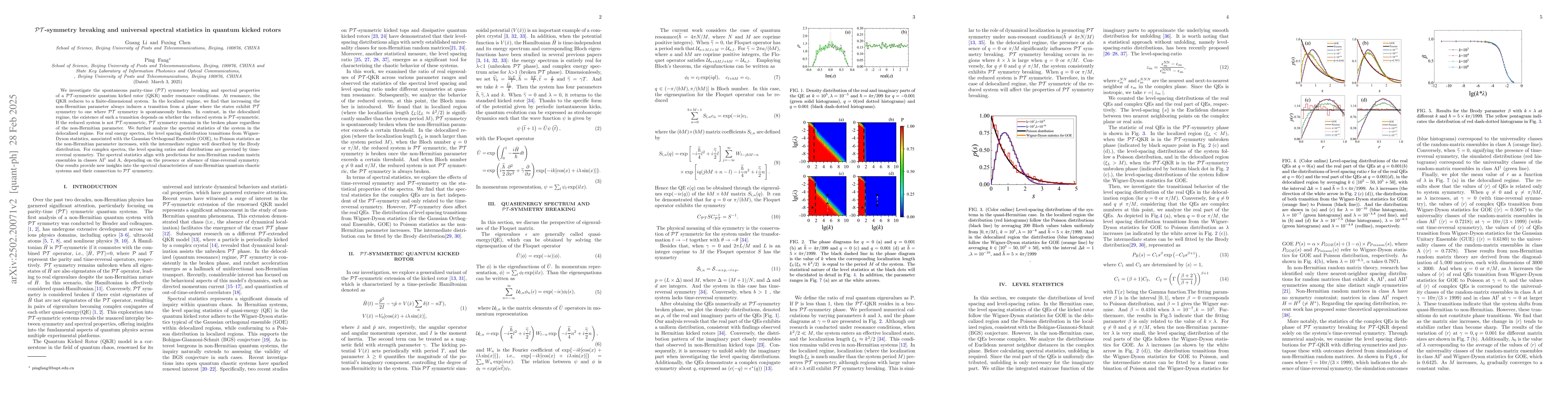 Thumbnail for PT -symmetry breaking and universal spectral statistics in quantum
  kicked rotors