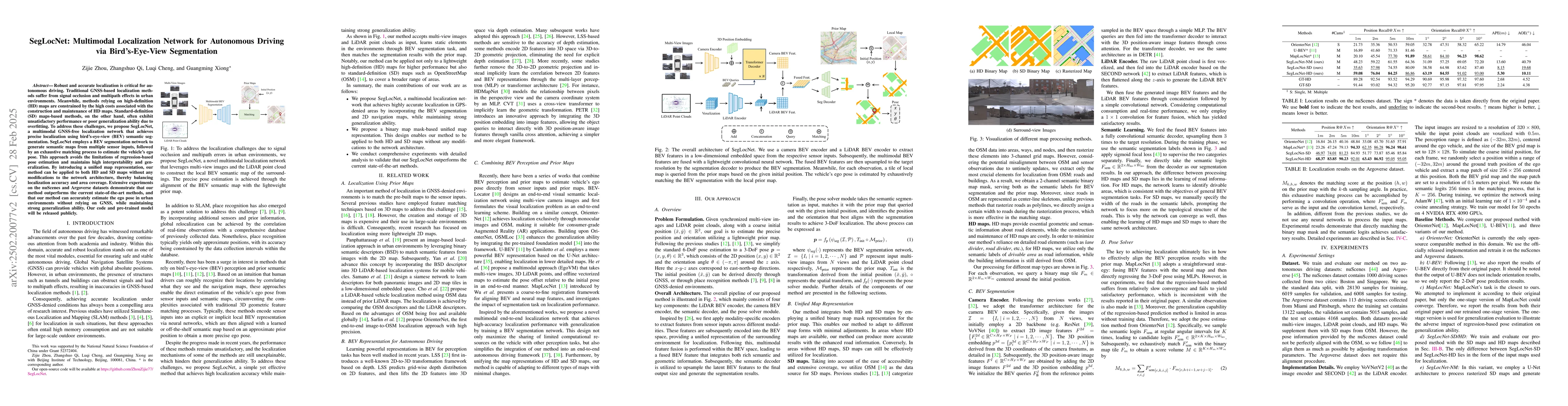 Thumbnail for SegLocNet: Multimodal Localization Network for Autonomous Driving via
  Bird's-Eye-View Segmentation