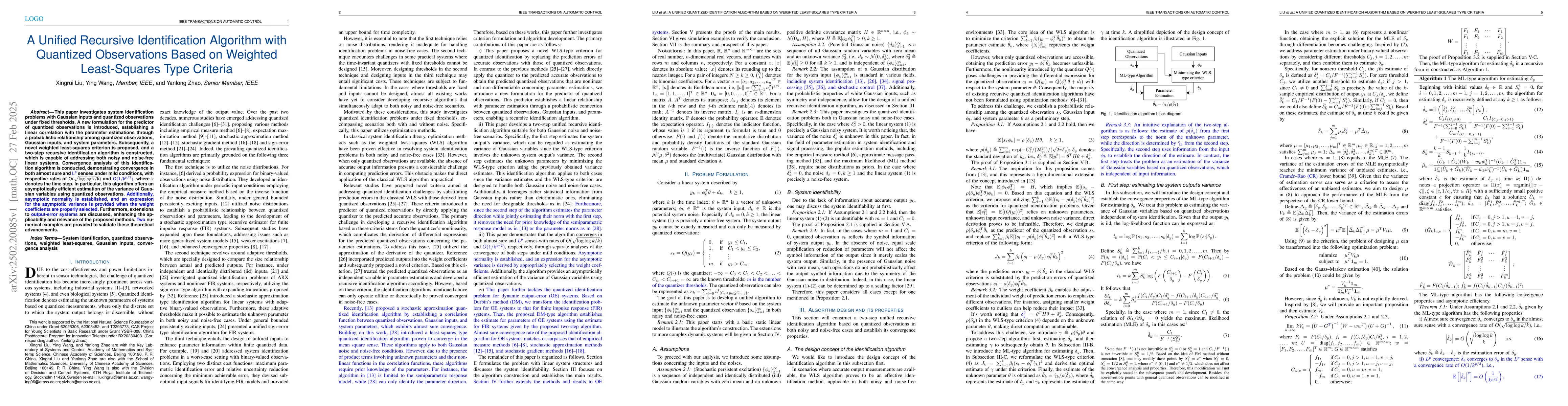 Thumbnail for A unified recursive identification algorithm with quantized observations
  based on weighted least-squares type criteria