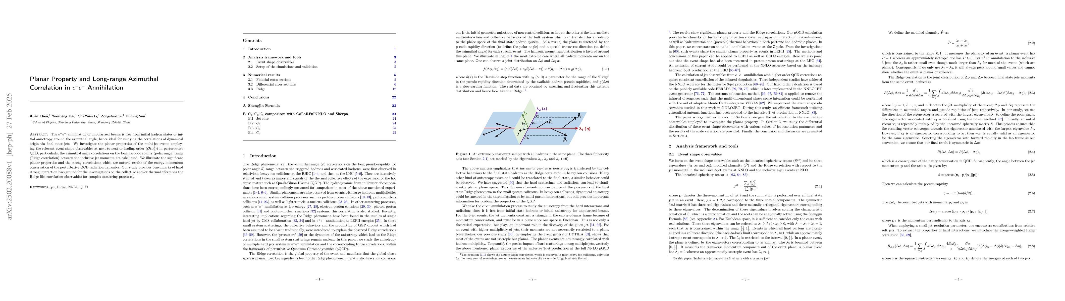 Thumbnail for Planar Property and Long-range Azimuthal Correlation in $e^+e^-$
  Annihilation