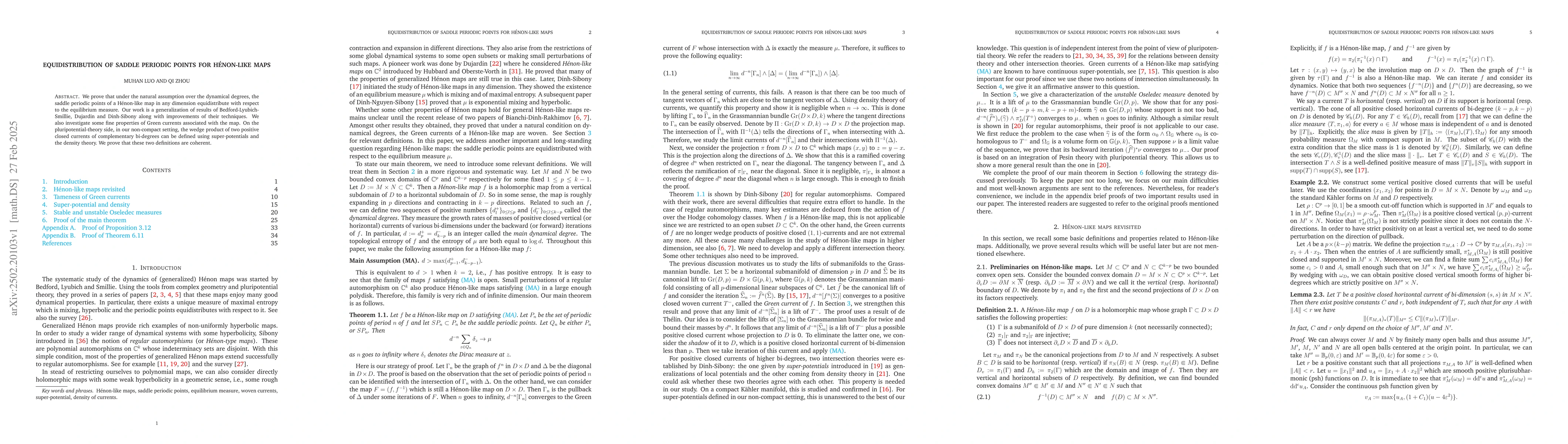 Thumbnail for Equidistribution of saddle periodic points for Hénon-like maps