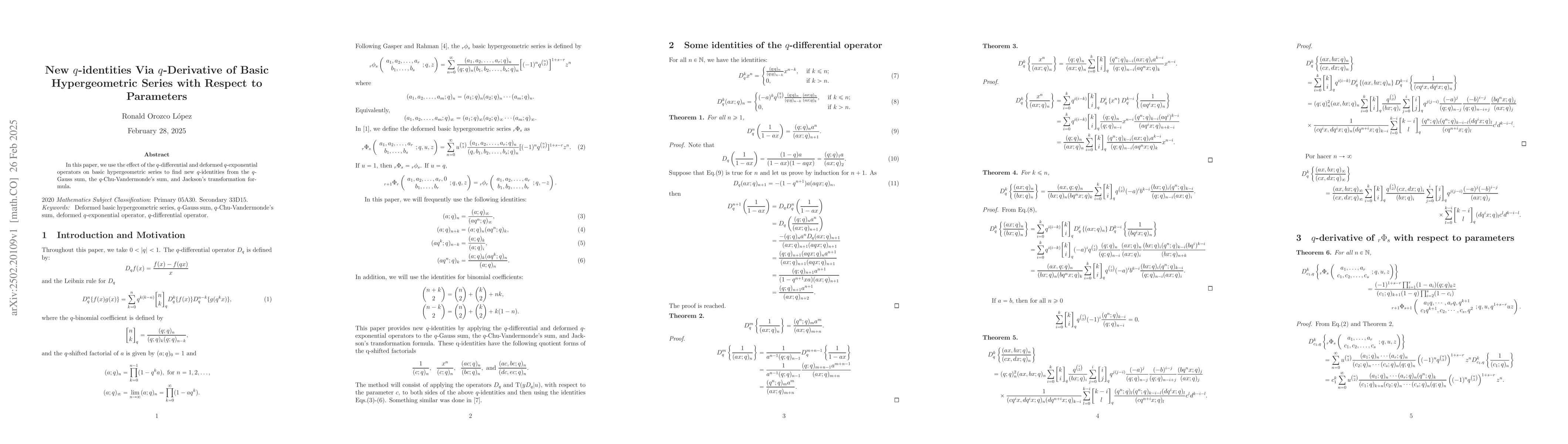 Thumbnail for New $q$-identities Via $q$-Derivative of Basic Hypergeometric Series
  with Respect to Parameters