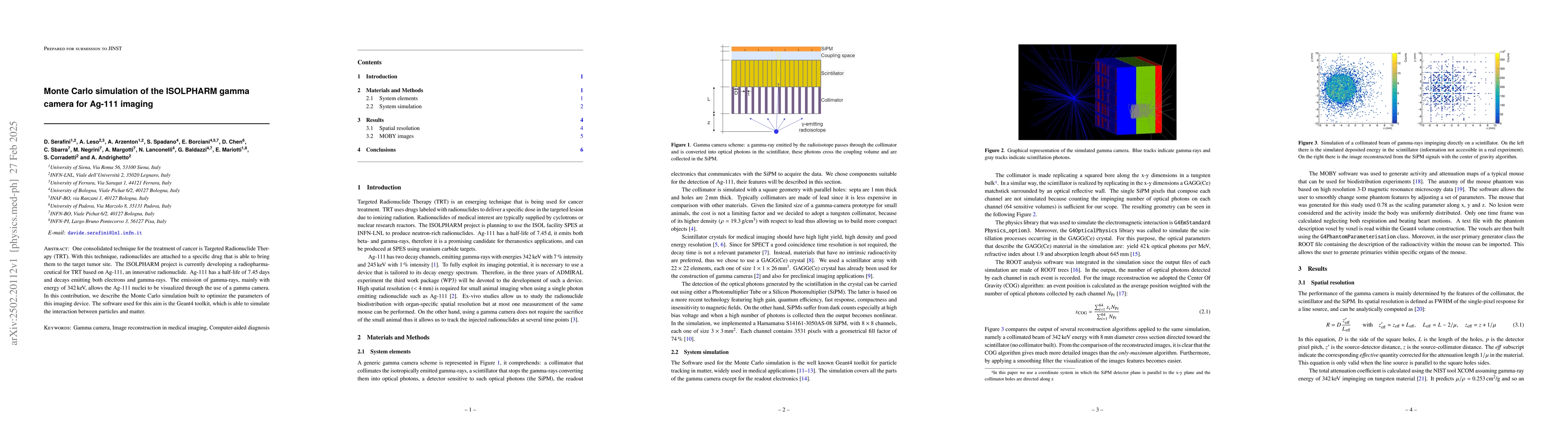 Thumbnail for Monte Carlo simulation of the ISOLPHARM gamma camera for Ag-111 imaging