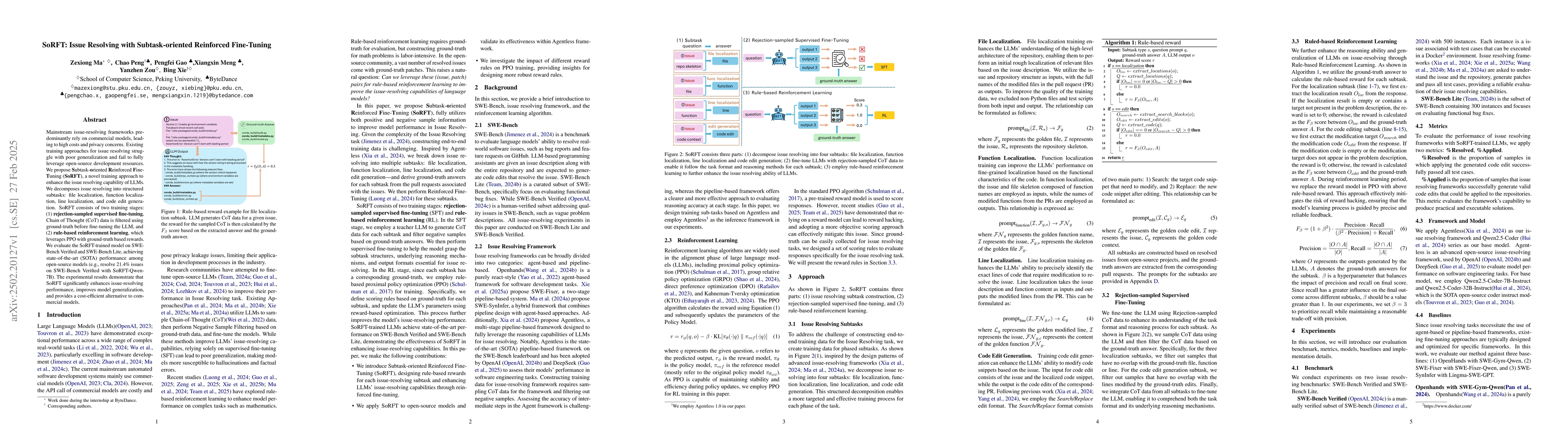 Thumbnail for SoRFT: Issue Resolving with Subtask-oriented Reinforced Fine-Tuning