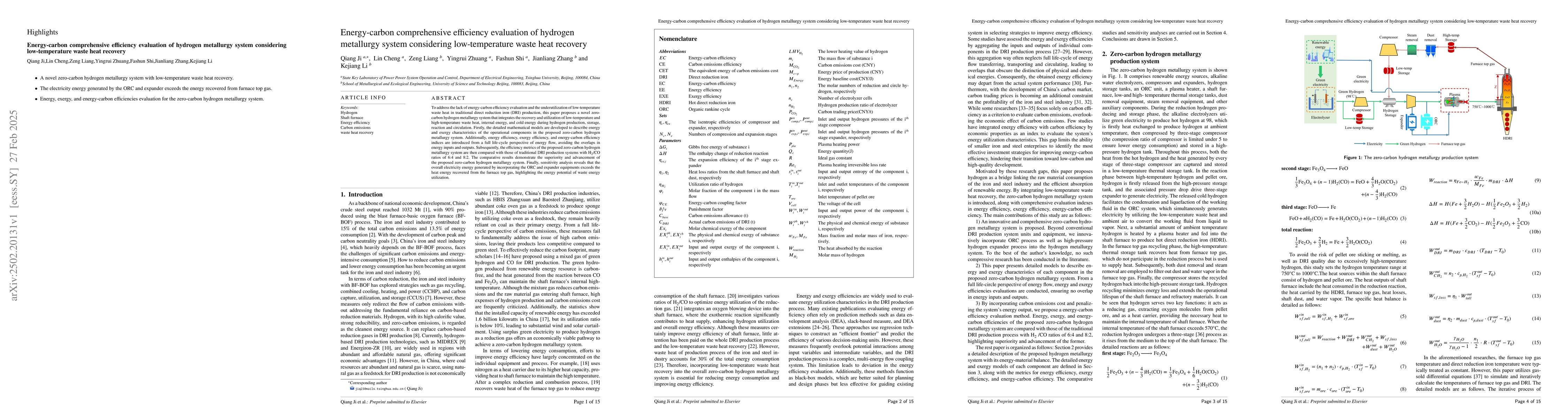 Thumbnail for Energy-carbon comprehensive efficiency evaluation of hydrogen metallurgy
  system considering low-temperature waste heat recovery