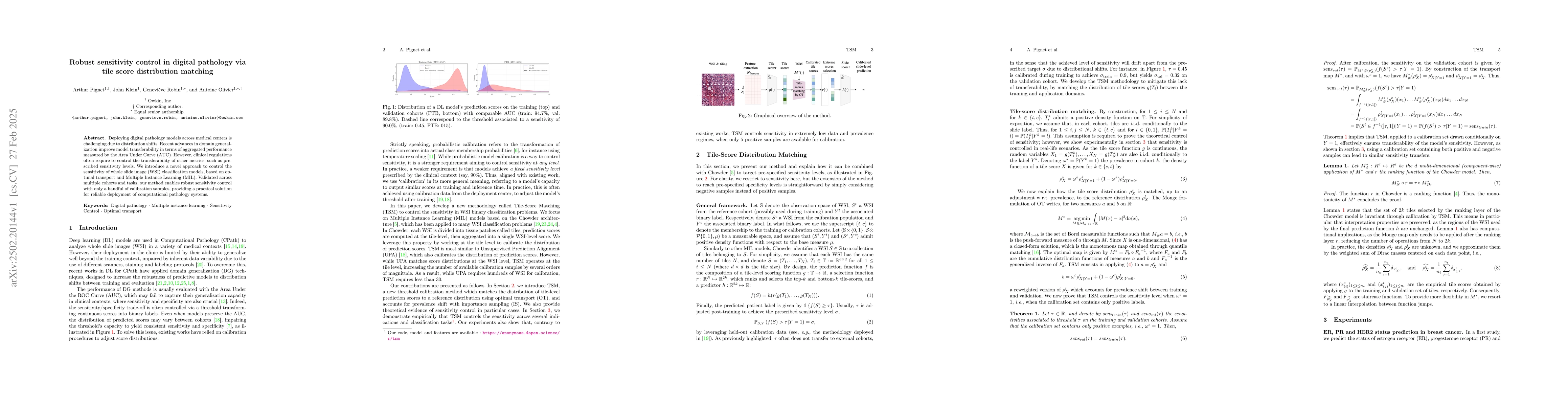 Thumbnail for Robust sensitivity control in digital pathology via tile score
  distribution matching