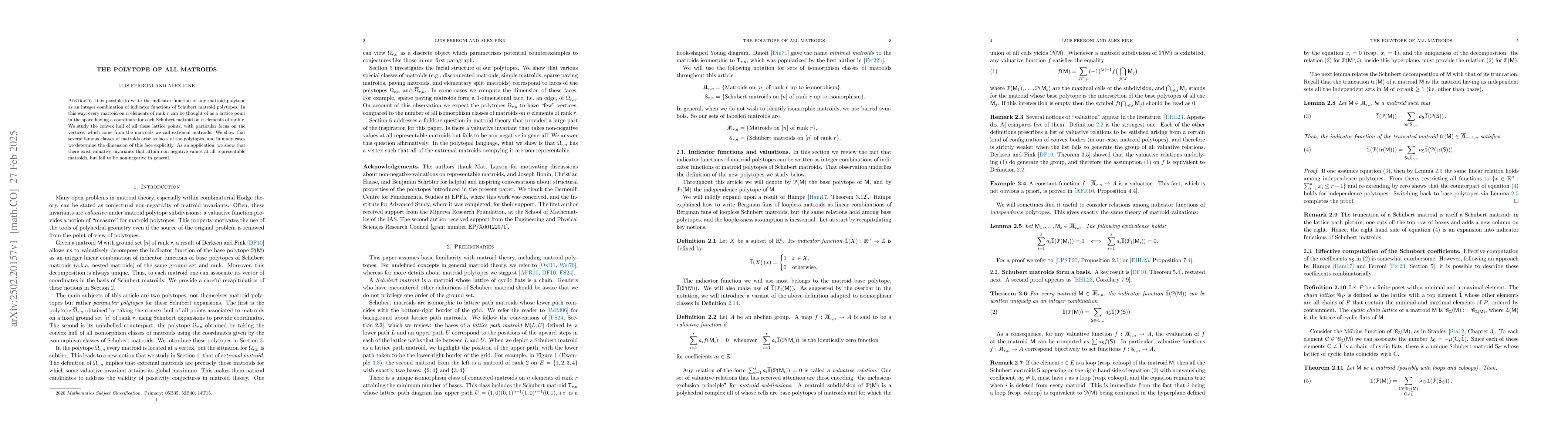 Thumbnail for The polytope of all matroids