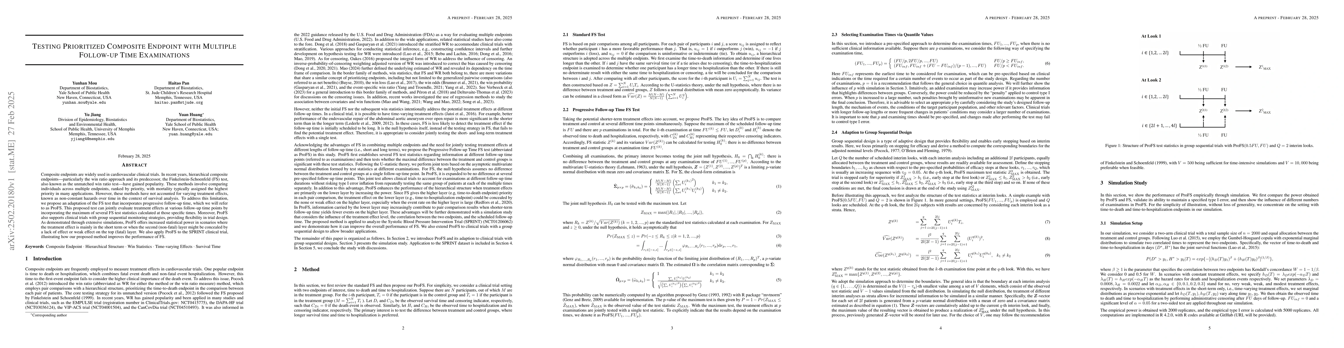 Thumbnail for Testing Prioritized Composite Endpoint with Multiple Follow-up Time
  Examinations