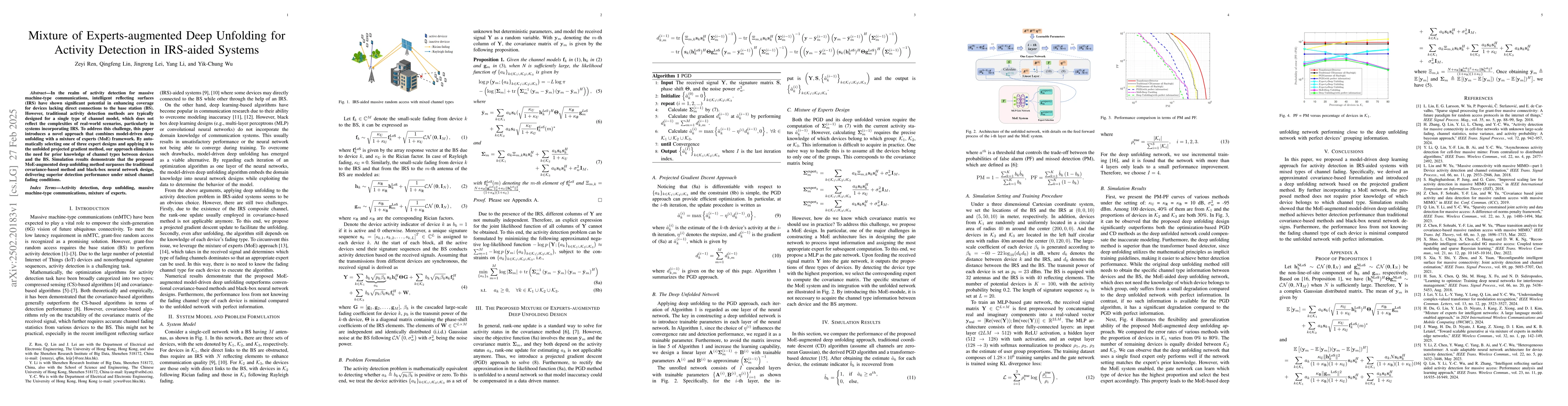 Thumbnail for Mixture of Experts-augmented Deep Unfolding for Activity Detection in
  IRS-aided Systems