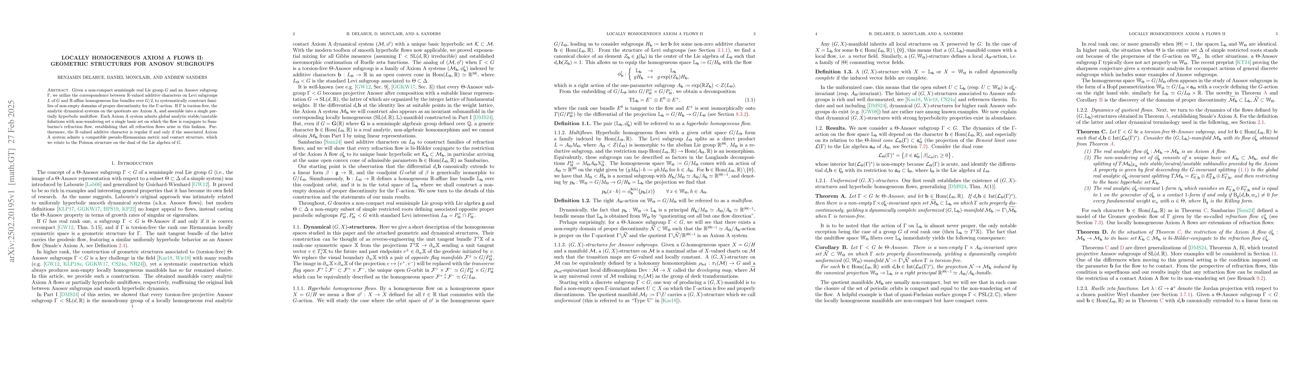 Thumbnail for Locally homogeneous Axiom A flows II: geometric structures for Anosov
  subgroups