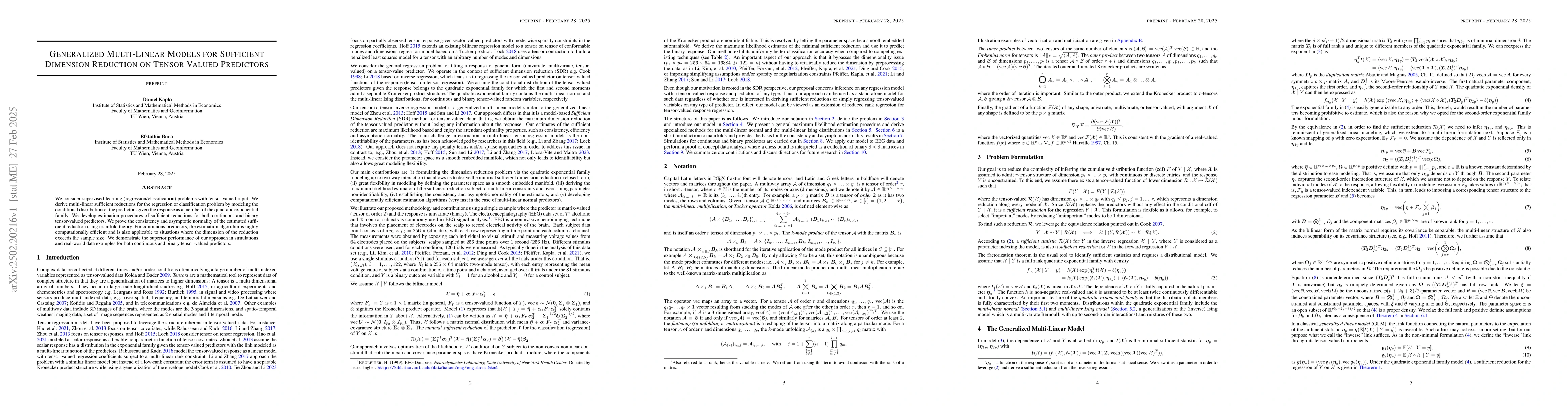 Thumbnail for Generalized Multi-Linear Models for Sufficient Dimension Reduction on
  Tensor Valued Predictors