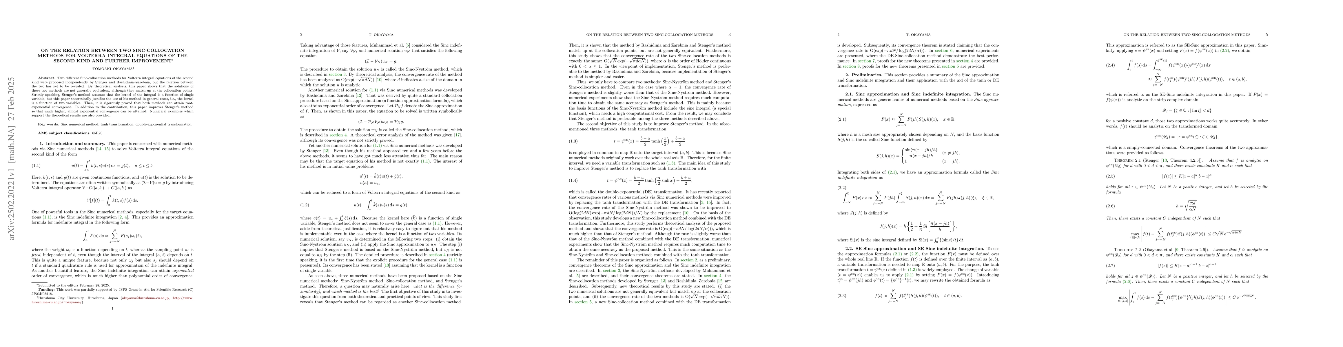 Thumbnail for On the relation between two Sinc-collocation methods for Volterra
  integral equations of the second kind and further improvement