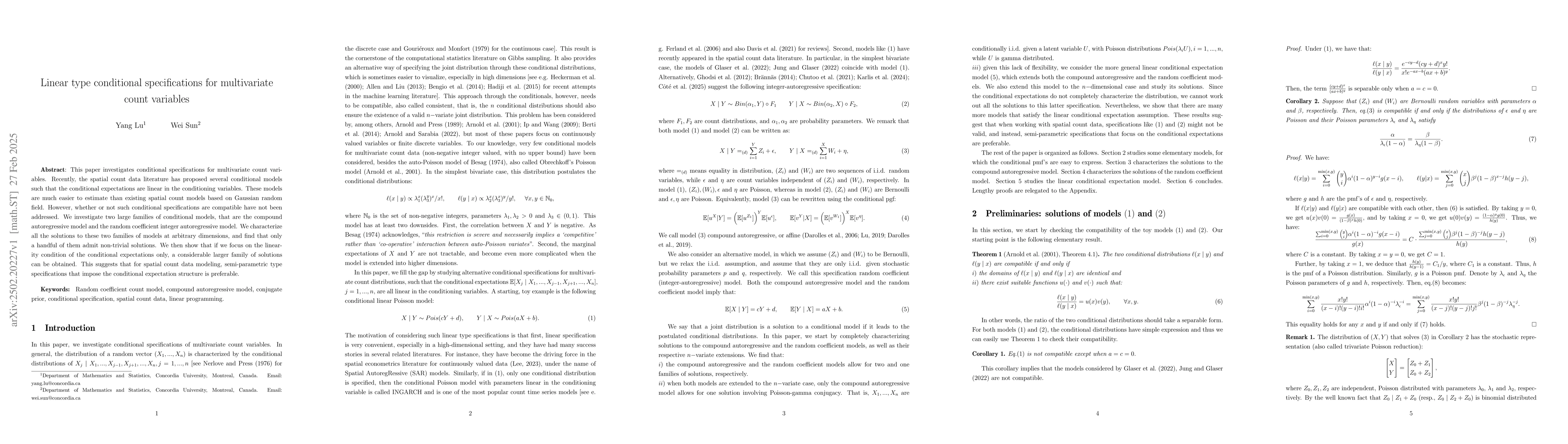 Thumbnail for Linear type conditional specifications for multivariate count variables