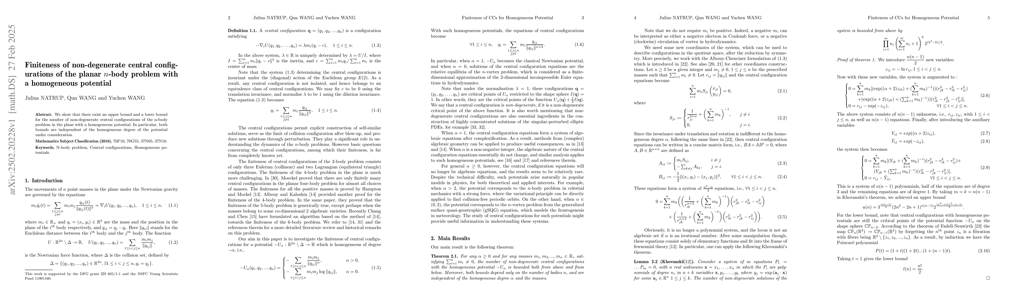 Thumbnail for Finiteness of non-degenerate central configurations of the planar
  $n$-body problem with a homogeneous potential