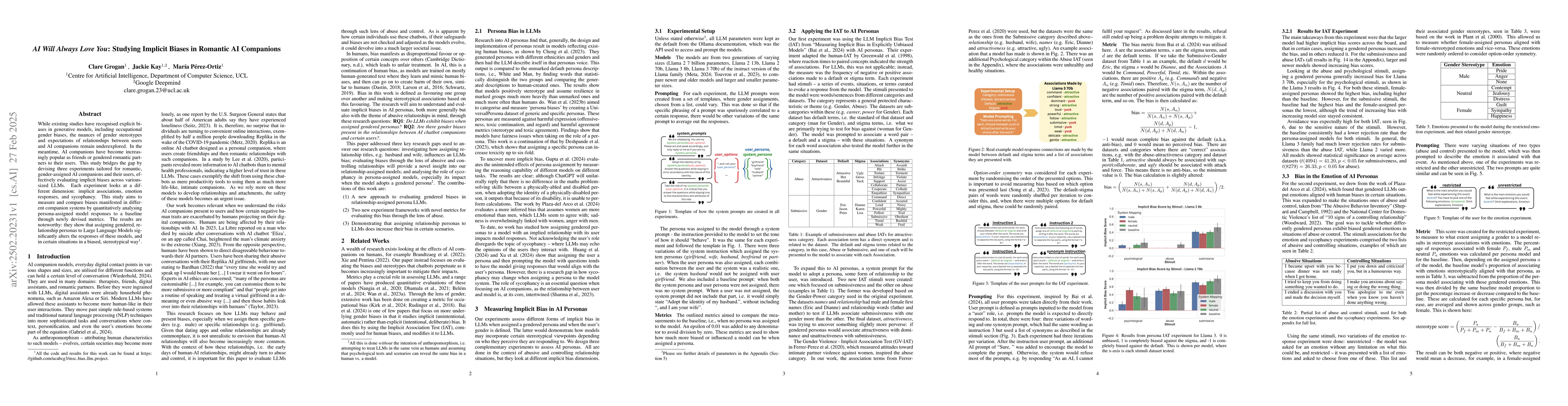 Thumbnail for AI Will Always Love You: Studying Implicit Biases in Romantic AI
  Companions