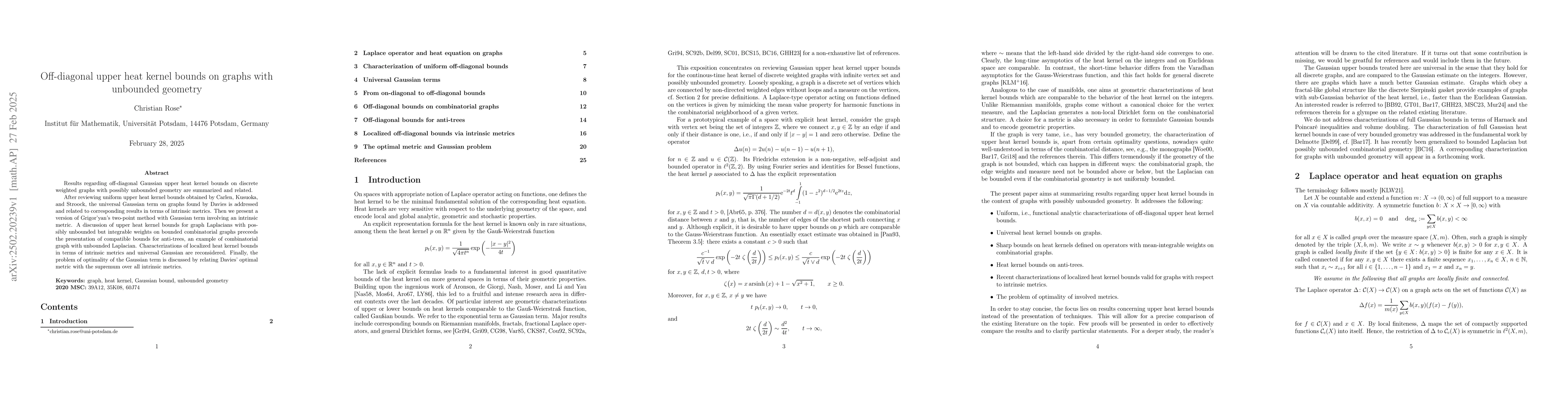 Thumbnail for Off-diagonal upper heat kernel bounds on graphs with unbounded geometry