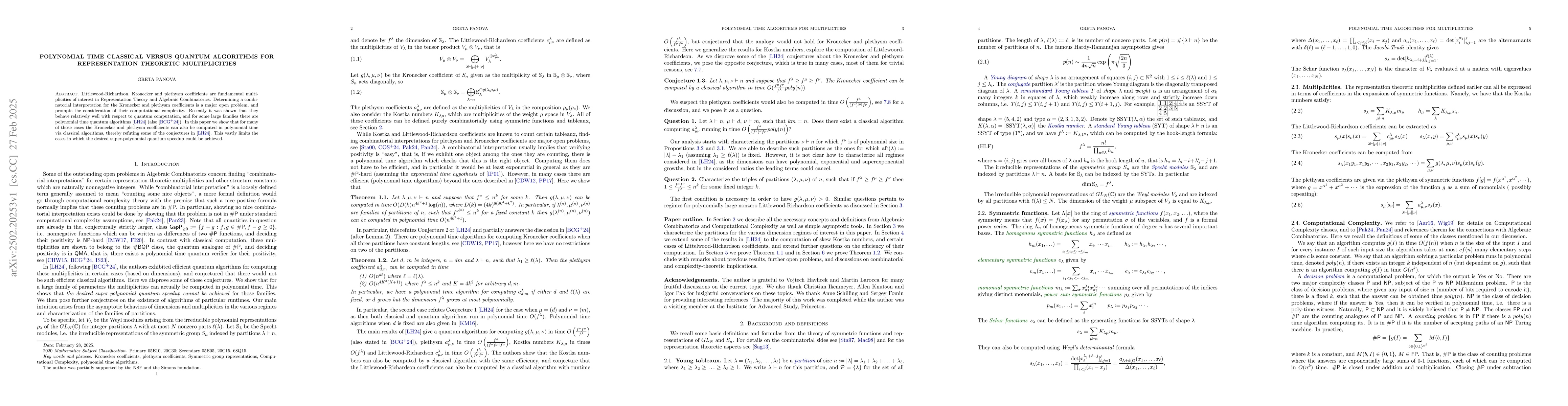 Thumbnail for Polynomial time classical versus quantum algorithms for representation
  theoretic multiplicities