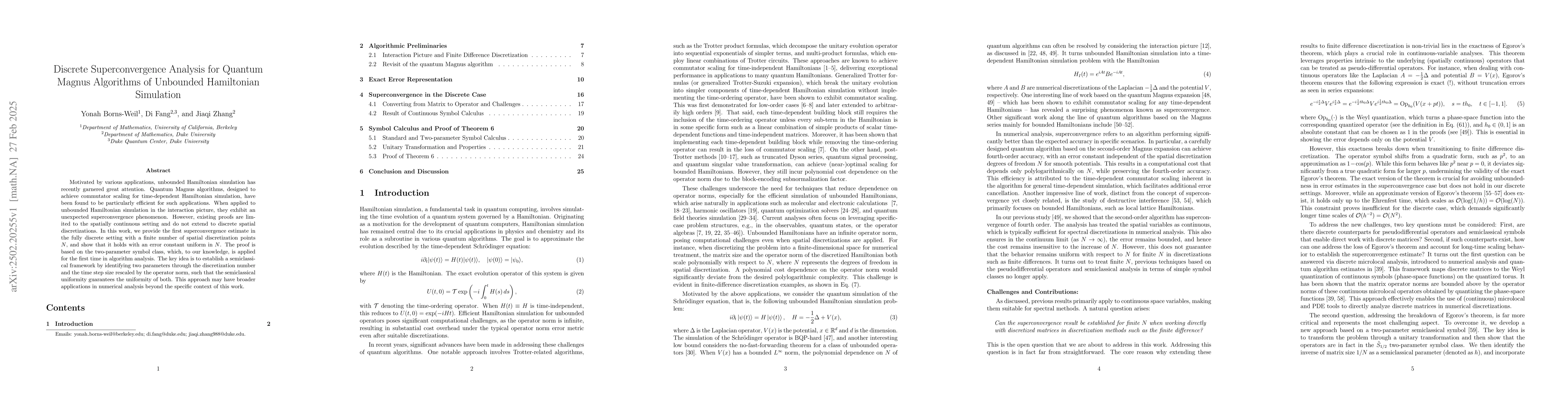 Thumbnail for Discrete Superconvergence Analysis for Quantum Magnus Algorithms of
  Unbounded Hamiltonian Simulation
