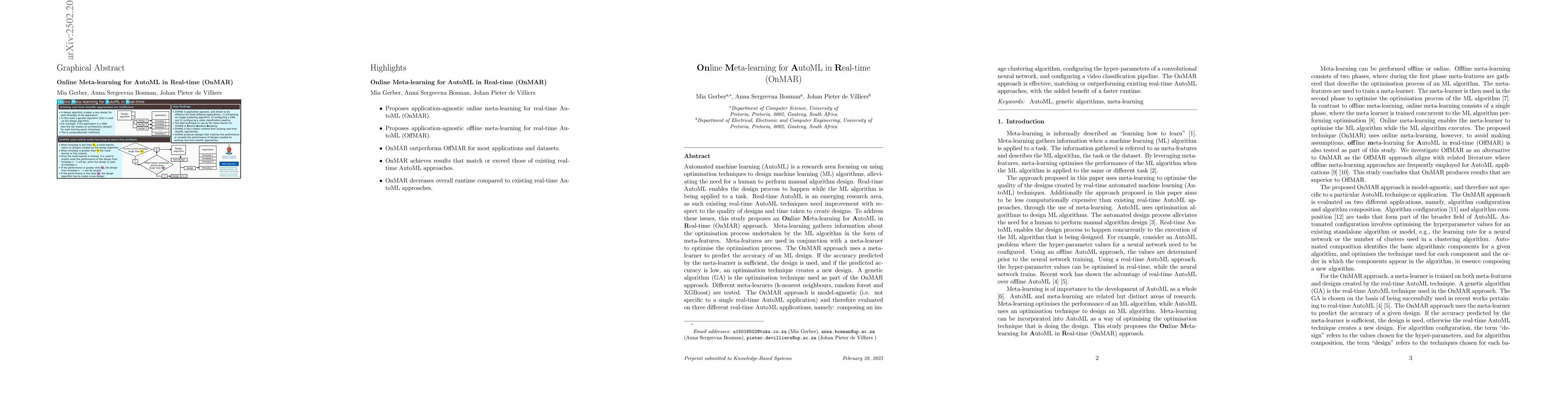 Thumbnail for Online Meta-learning for AutoML in Real-time (OnMAR)