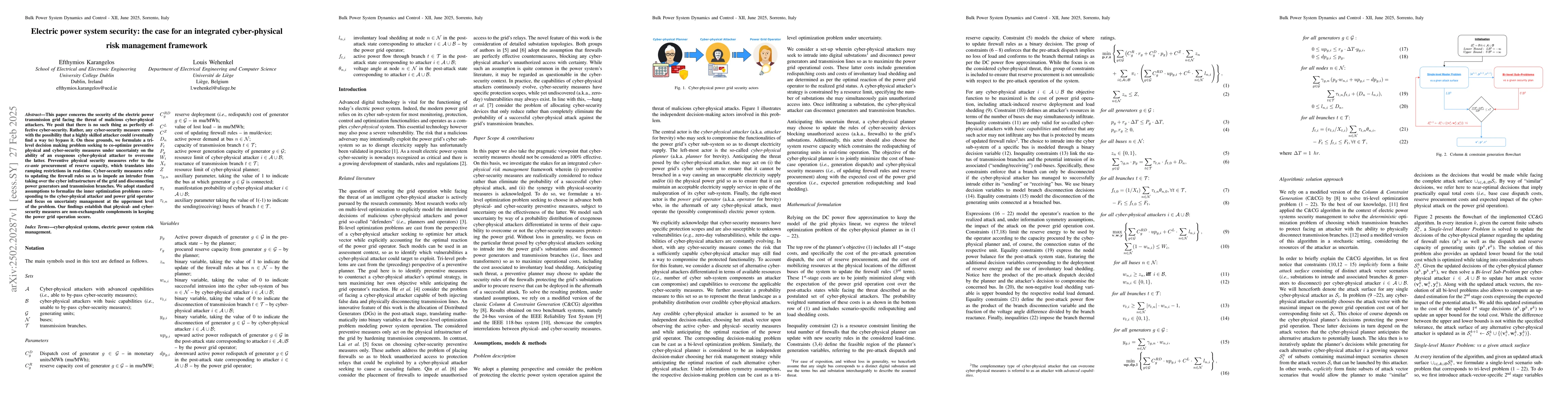 Thumbnail for Electric power system security: the case for an integrated
  cyber-physical risk management framework