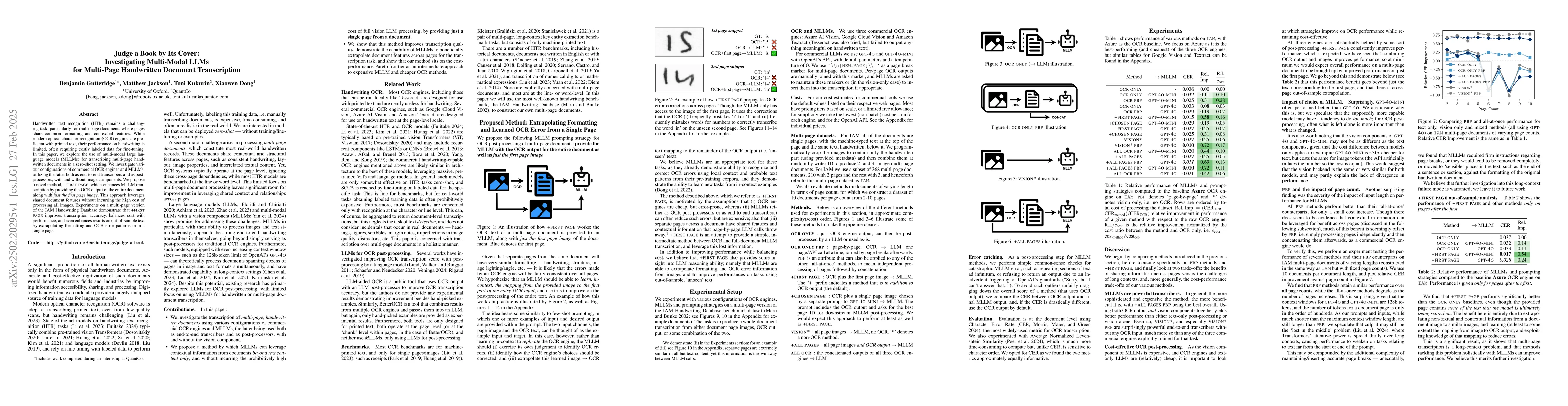 Thumbnail for Judge a Book by its Cover: Investigating Multi-Modal LLMs for Multi-Page
  Handwritten Document Transcription