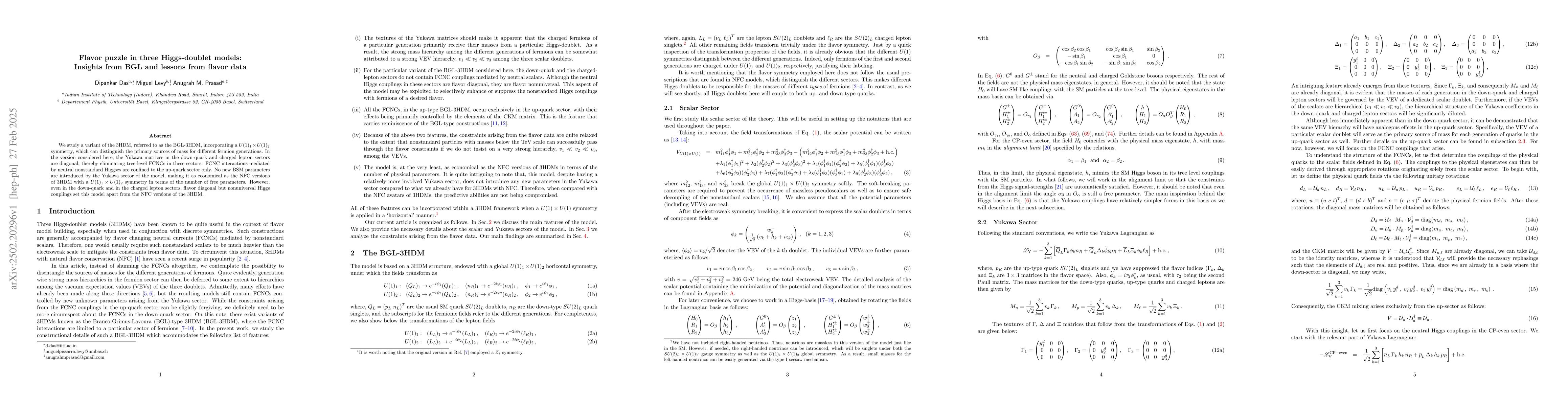Thumbnail for Flavor puzzle in three Higgs-doublet models: Insights from BGL and
  lessons from flavor data