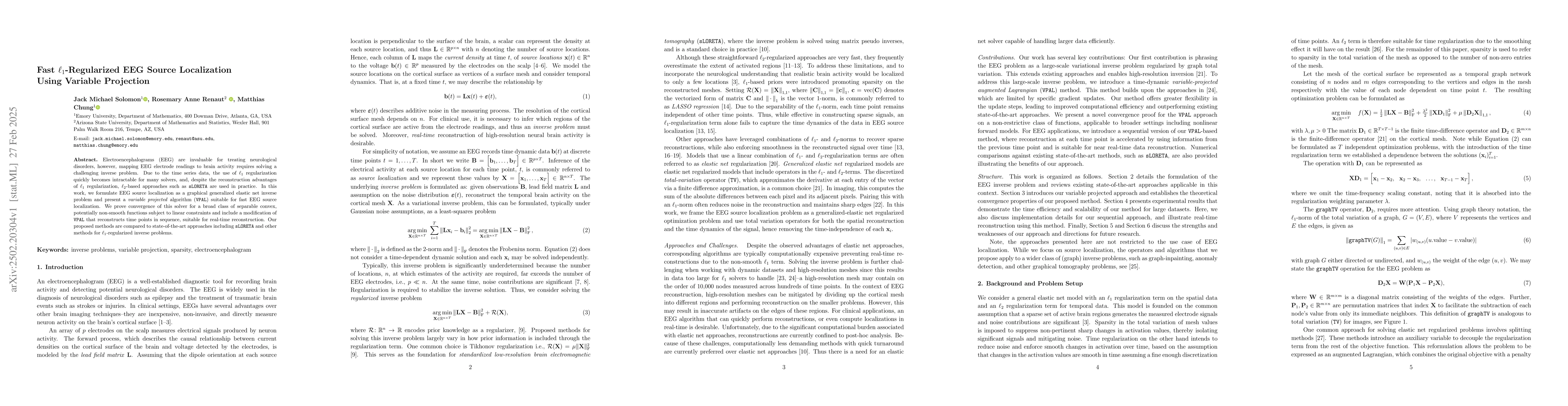 Thumbnail for Fast $\ell_1$-Regularized EEG Source Localization Using Variable
  Projection