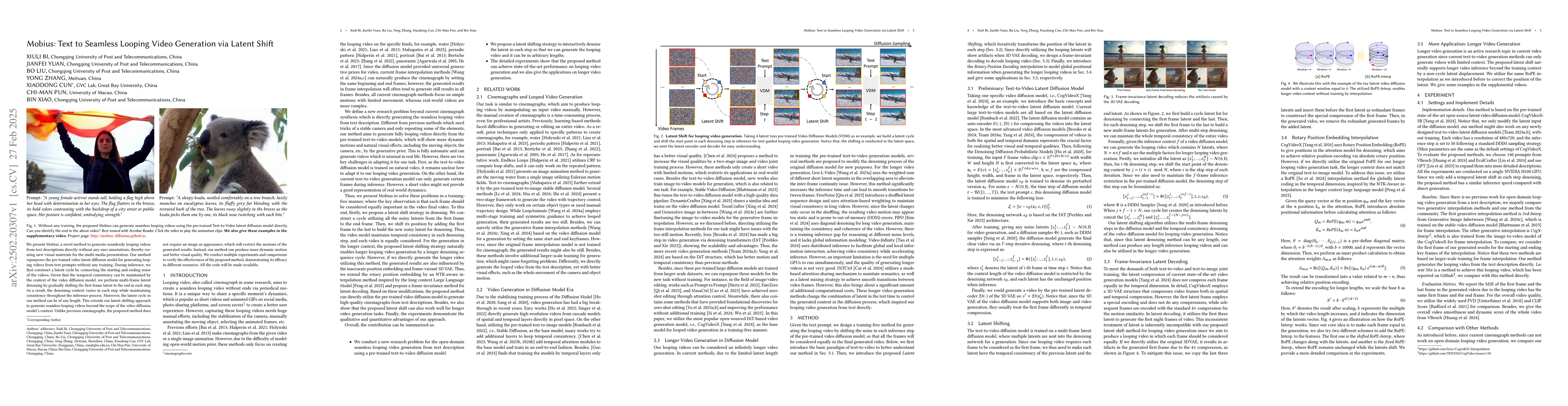 Thumbnail for Mobius: Text to Seamless Looping Video Generation via Latent Shift