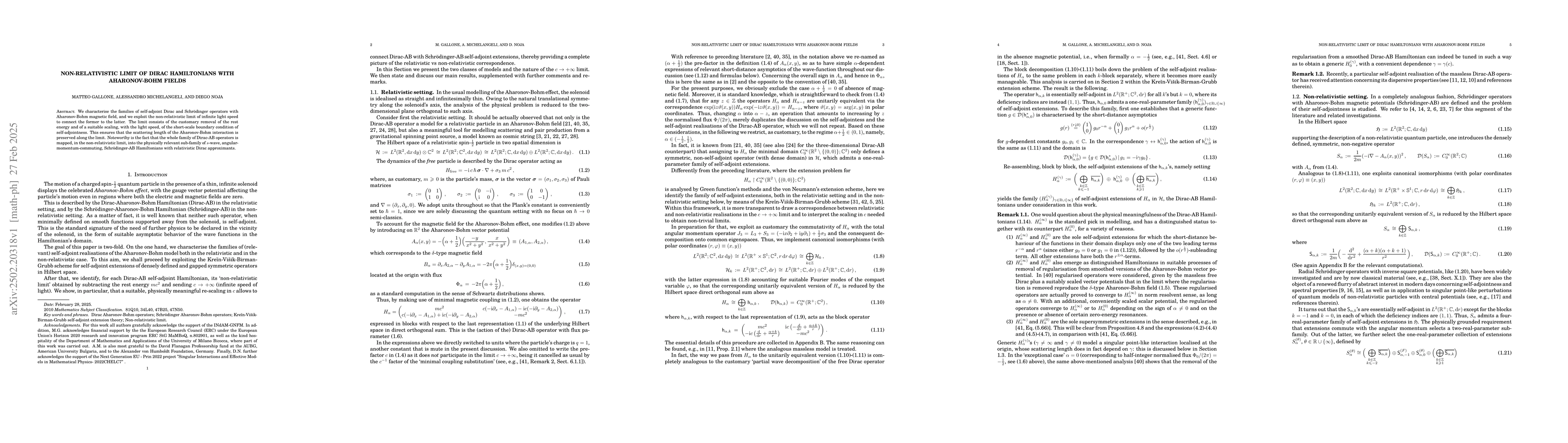 Thumbnail for Non-relativistic limit of Dirac Hamiltonians with Aharonov-Bohm fields