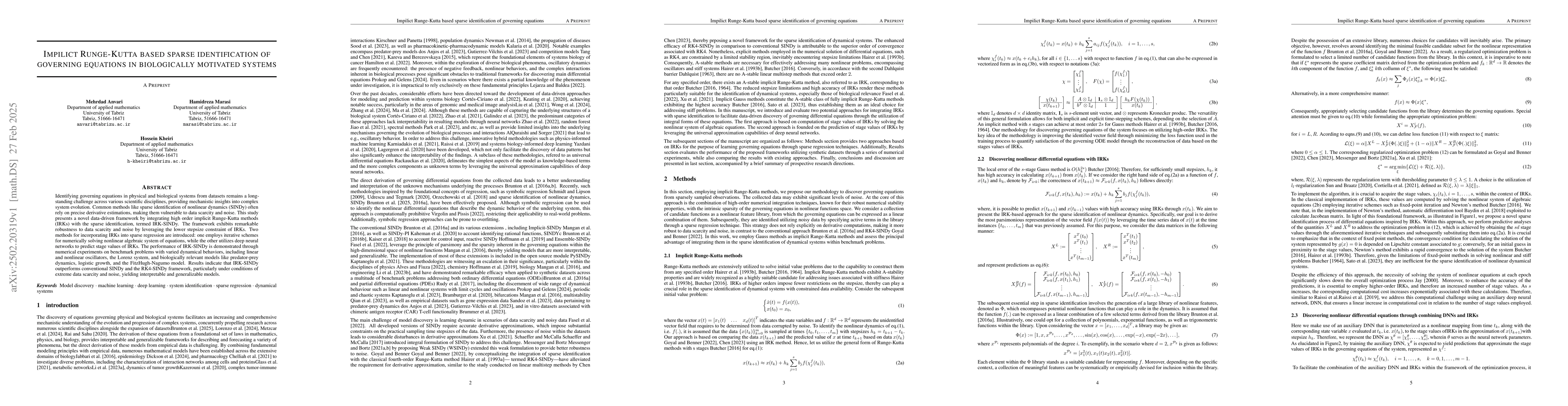 Thumbnail for Impilict Runge-Kutta based sparse identification of governing equations
  in biologically motivated systems