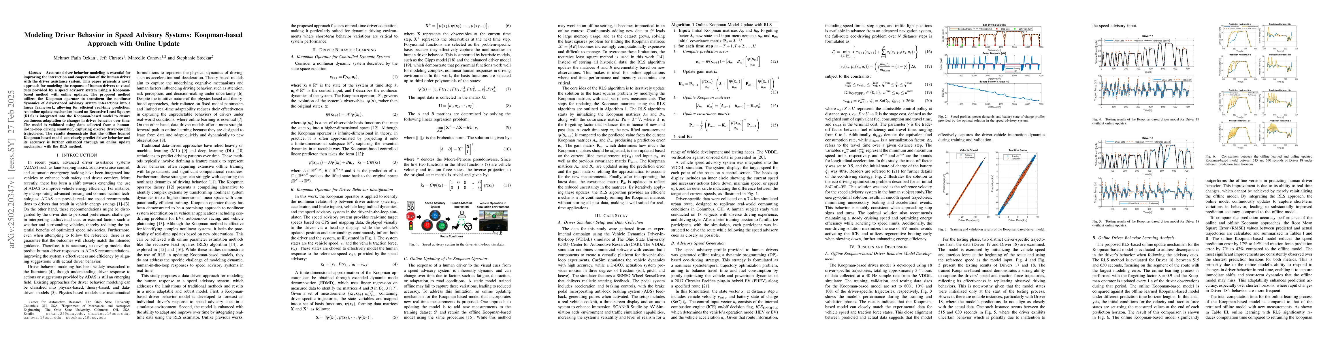 Thumbnail for Modeling Driver Behavior in Speed Advisory Systems: Koopman-based
  Approach with Online Update