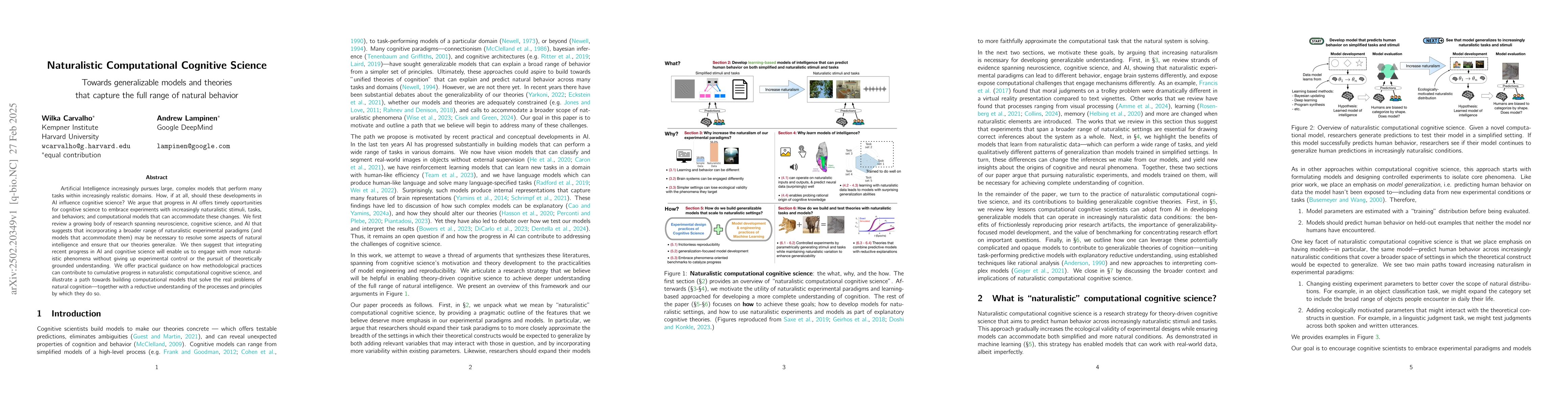 Thumbnail for Naturalistic Computational Cognitive Science: Towards generalizable
  models and theories that capture the full range of natural behavior