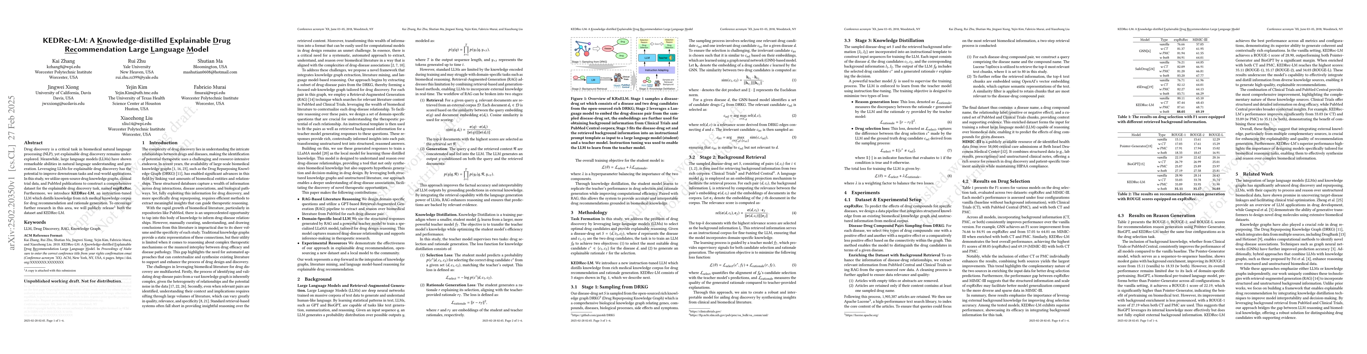 Thumbnail for KEDRec-LM: A Knowledge-distilled Explainable Drug Recommendation Large
  Language Model